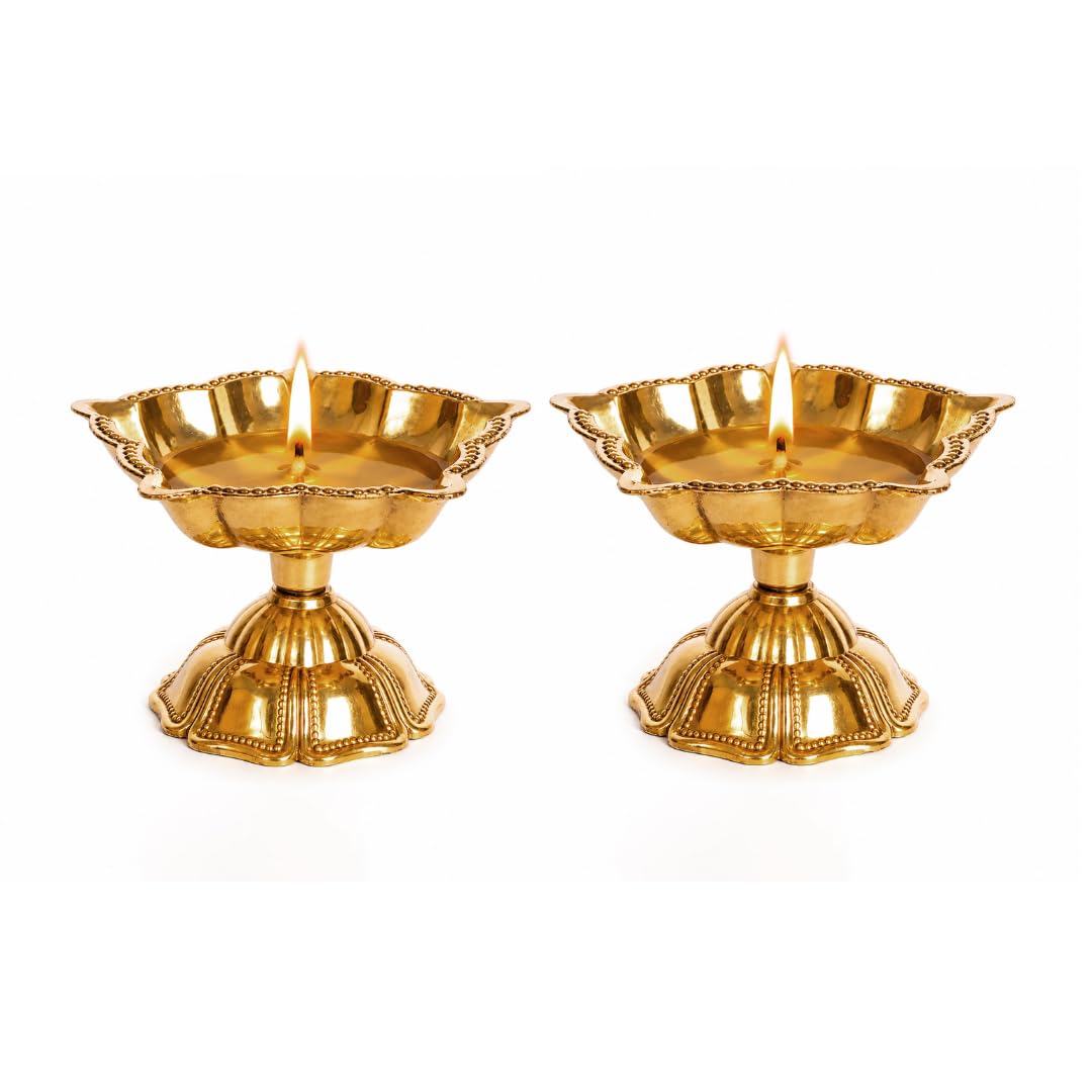 Brass Pooja Diya | 2.5 Inch | Pack of 2 | Kuthu Vilakku | Home Temple | Diwali |