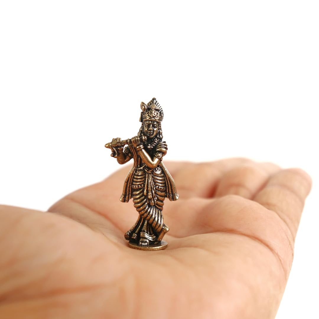 Krishna Miniature Brass Idol | 1.5 Inch | Mini |Figure | જય શ્રી કૃષ્ણ | Murli Manohar |
