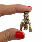Brass Miniature Laddu Gopal Idol | 1 Inch | Crawling Bal Krishna Murti | Makhan Chor Statue | Figurine Decorative |