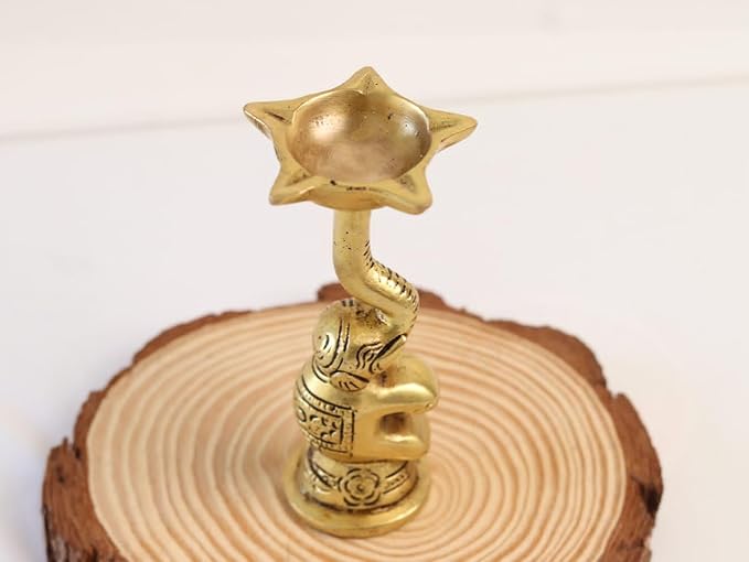 Elephant Trunk Style Diya on Stand (Brass ) 4 Inch