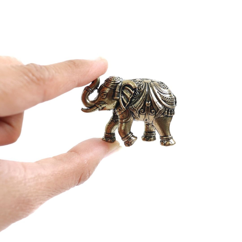 Premium Brass Elephant Idol Miniature | 1.5 Inch | Car Dashboard | Vastu & Feng Shui |