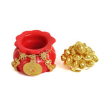 Feng Shui Wealth Pot | 2.5 Inch | Gold Ingots | Bag | Red Potali | | Golden Yuan Bao | Wish Fulfilling |