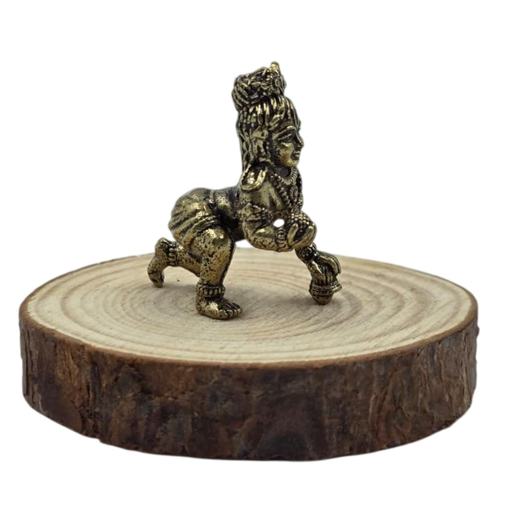 Brass Miniature Laddu Gopal Idol | 1 Inch | Crawling Bal Krishna Murti | Makhan Chor Statue | Figurine Decorative |