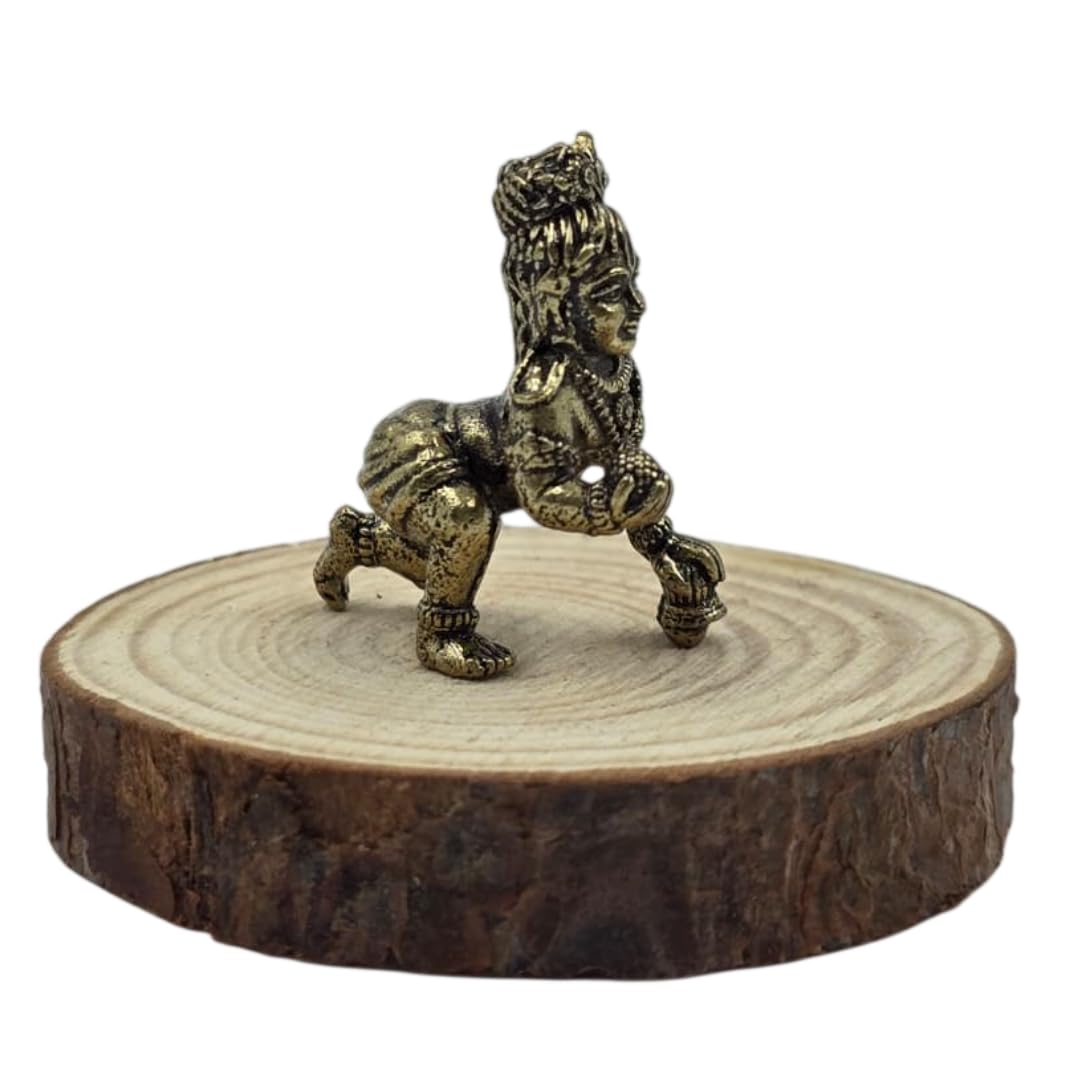 Brass Miniature Laddu Gopal Idol | 1 Inch | Crawling Bal Krishna Murti | Makhan Chor Statue | Figurine Decorative |