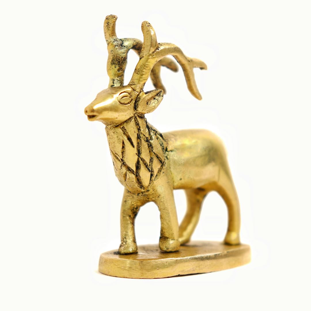 Small Brass Reindeer Statue | 2 Inch | Stag Deer Figurine | Antler | Showpiece | Vastu | Feng Shui |