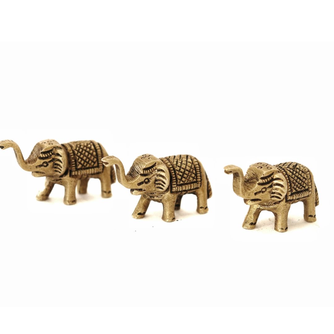Brass Elephant Idol - 1.5 Inch - 3 PCS