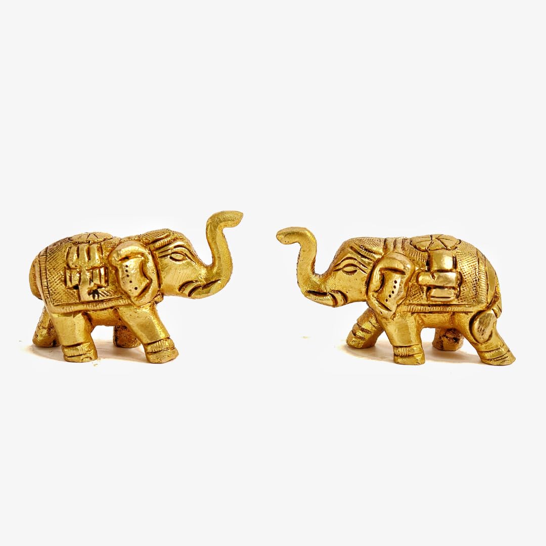 Brass Small Elephant Idol | Pair for Good Luck | 2 Inch | Set of 2 | Hathi Ki Murti |
