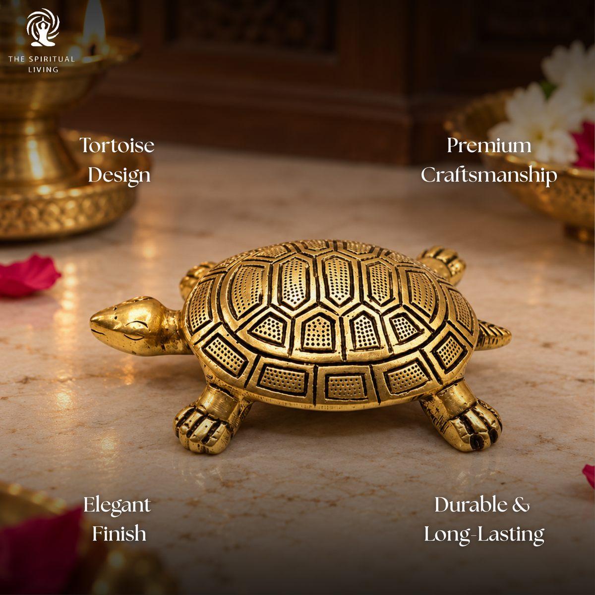 Pure Brass Tortoise for Vastu | 3.5 Inch | Golden Feng Shui Turtle Idol for Wealth, Prosperity & Good Luck