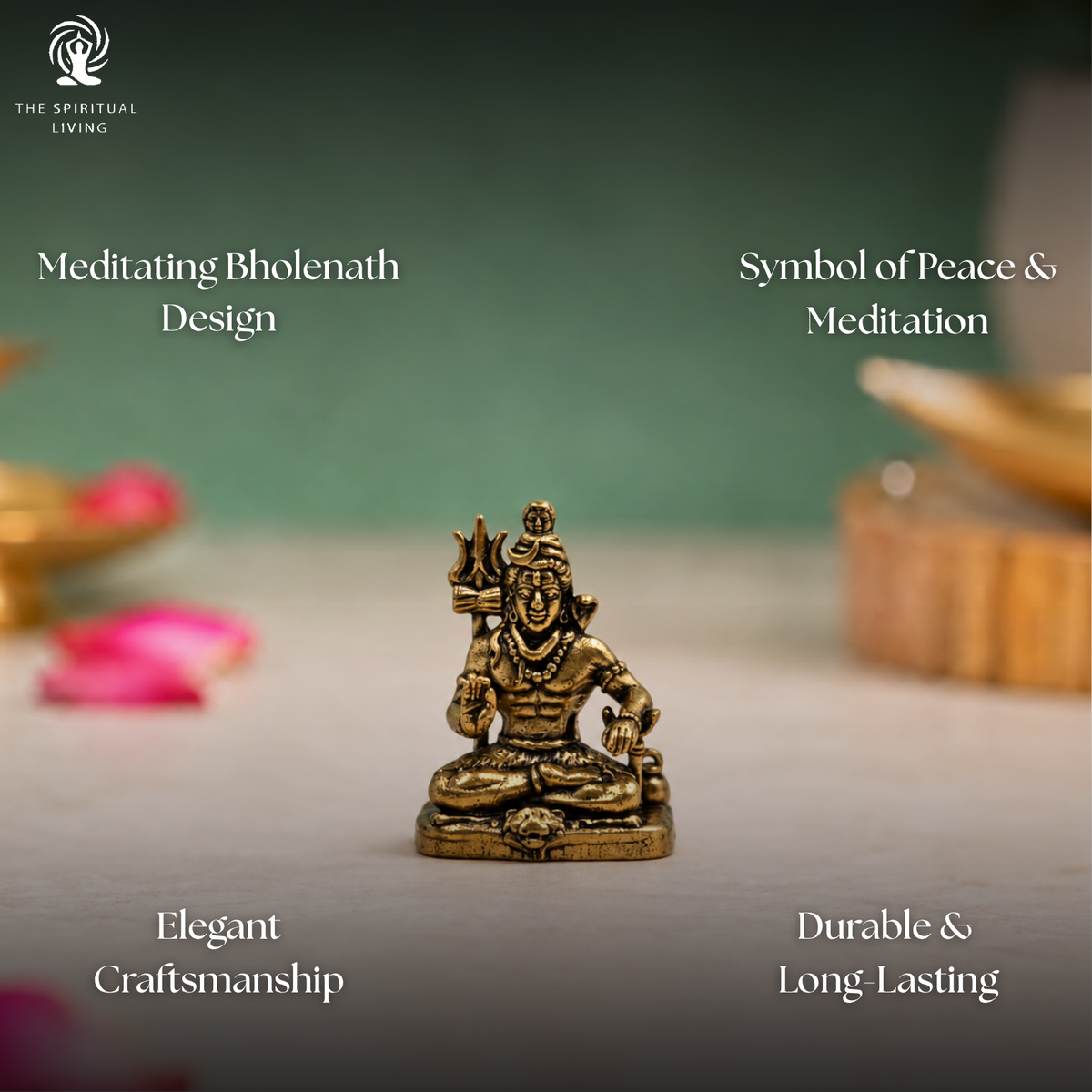 Small Brass Meditating Bholenath Murti | 1 Inch | Minature Lord Shiva | Trishul with Damru for Car Dashboard |