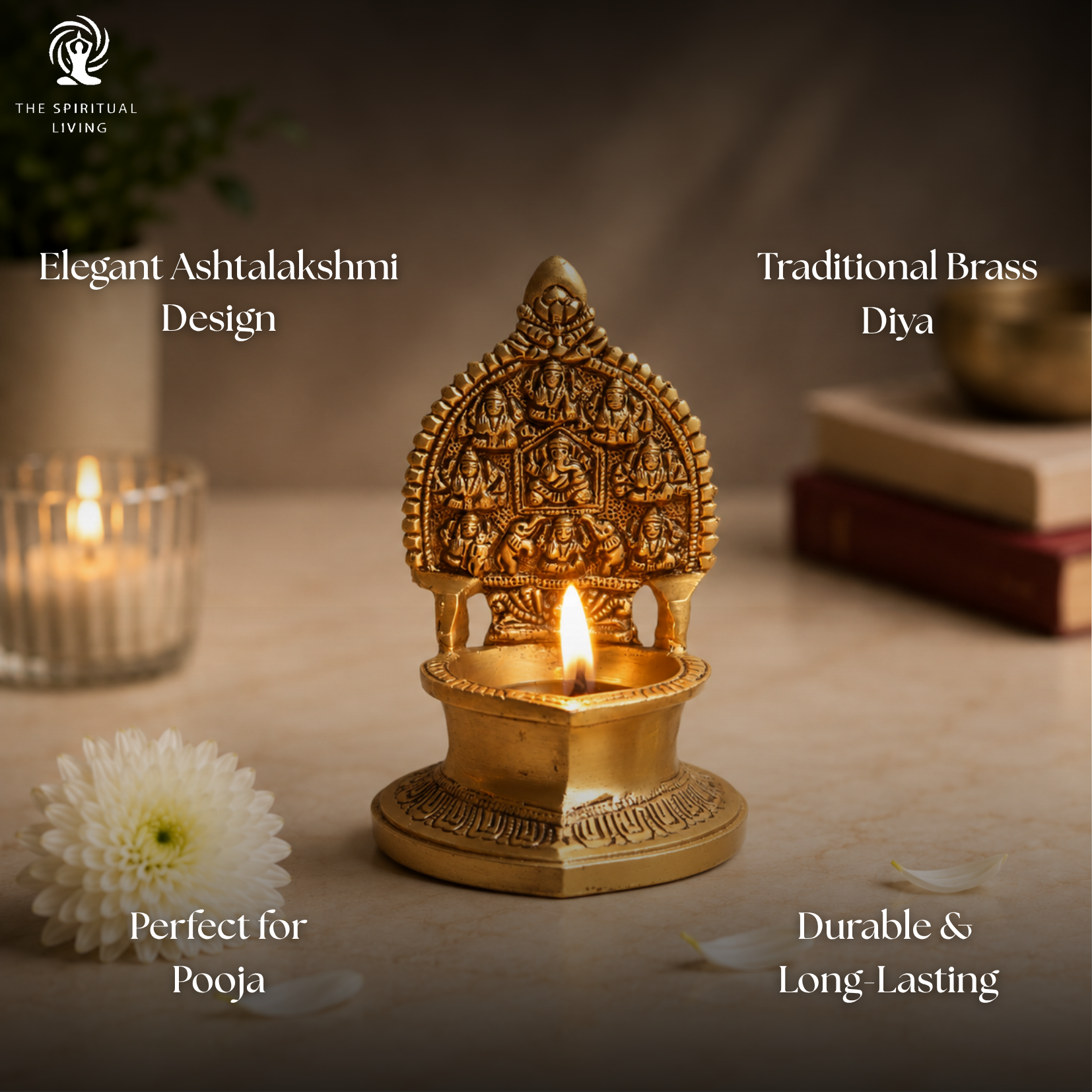 Brass Ashtalakshmi Deepam Diya Lamp Vilakku | 5.5 inch | Diwali Decoration | Gift Items | Kundulu |