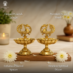 Peacock Diya | Pack of 2 | Design Brass Diya | Kuthu Vilakku | 3 Inch | for Diwali |