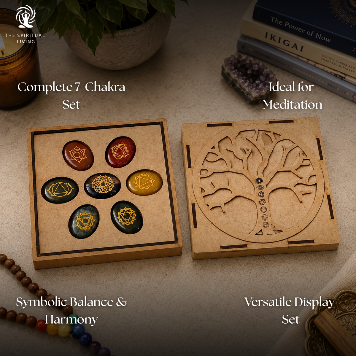 Seven Chakra Healing Stones In Wooden Box ( Set of 7 )