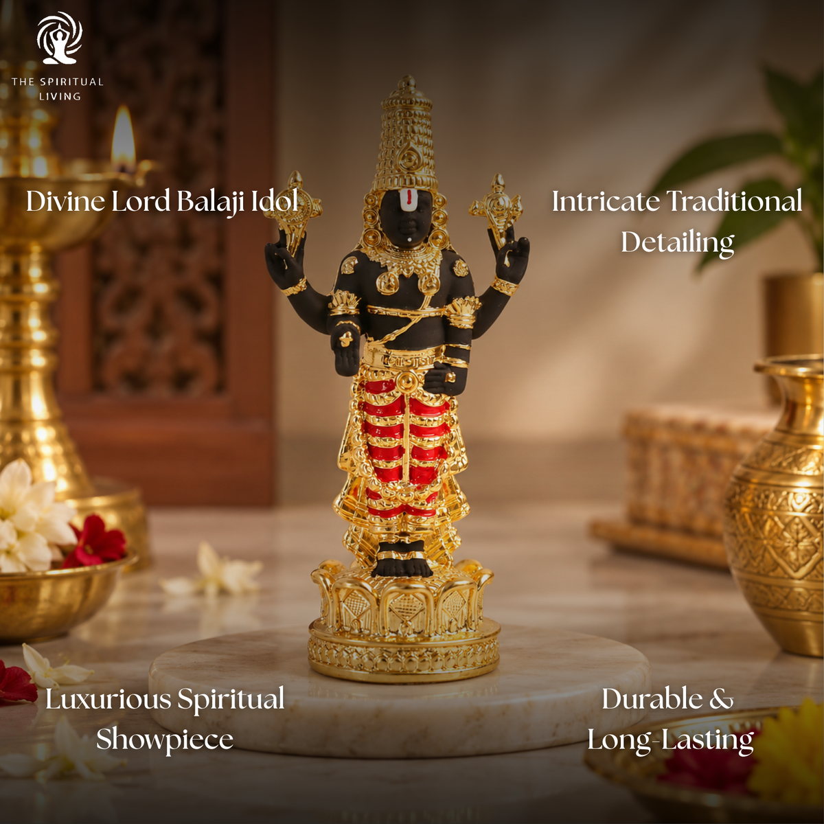 24 Carat Gold Coated Balaji Idol - 4.5 Inch
