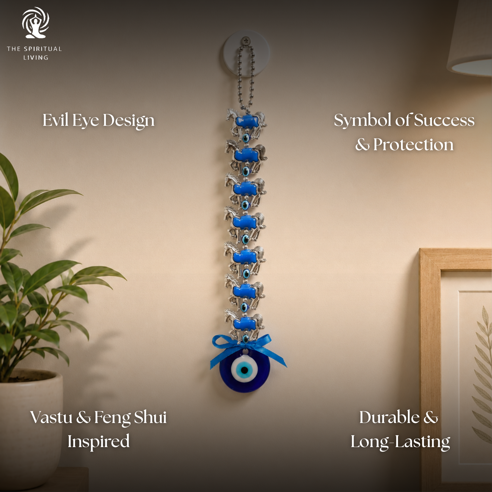 Evil Eye Wall Hanging with 7 Horses - 12 Inch