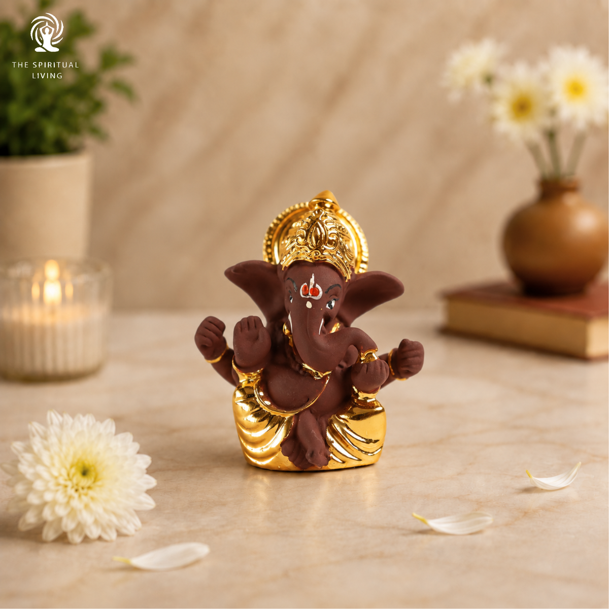 Gold Plated Mukut Ganesh Idol for Car Dashboard | 2.5 Inch | Home Decor | Office | Showpeice | Housewarming Gift |