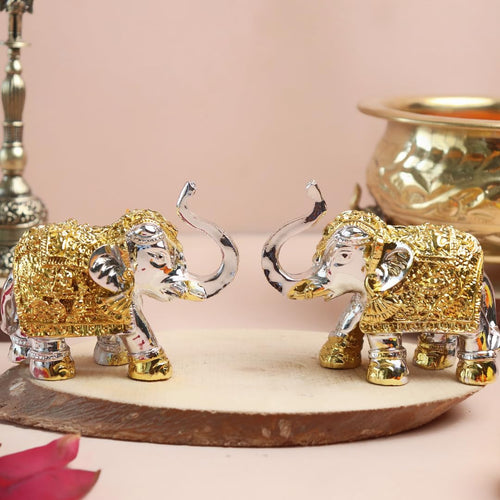24k Silver & Gold Plated Elephant - 3 Inch - 2 Pcs
