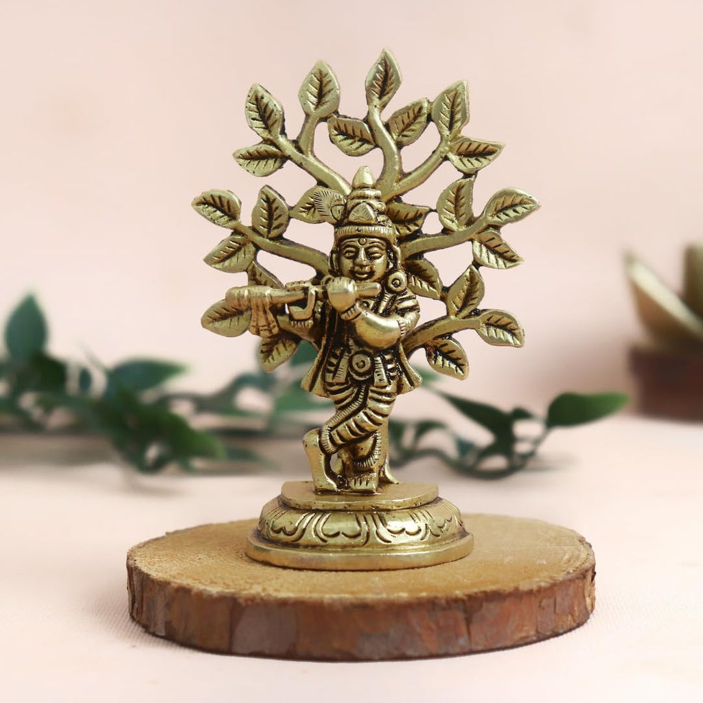 Brass Lord Krishna Statue Playing Flute | 4 Inch | જય શ્રી કૃષ્ણ | Figure | Janmashtami Decoration |