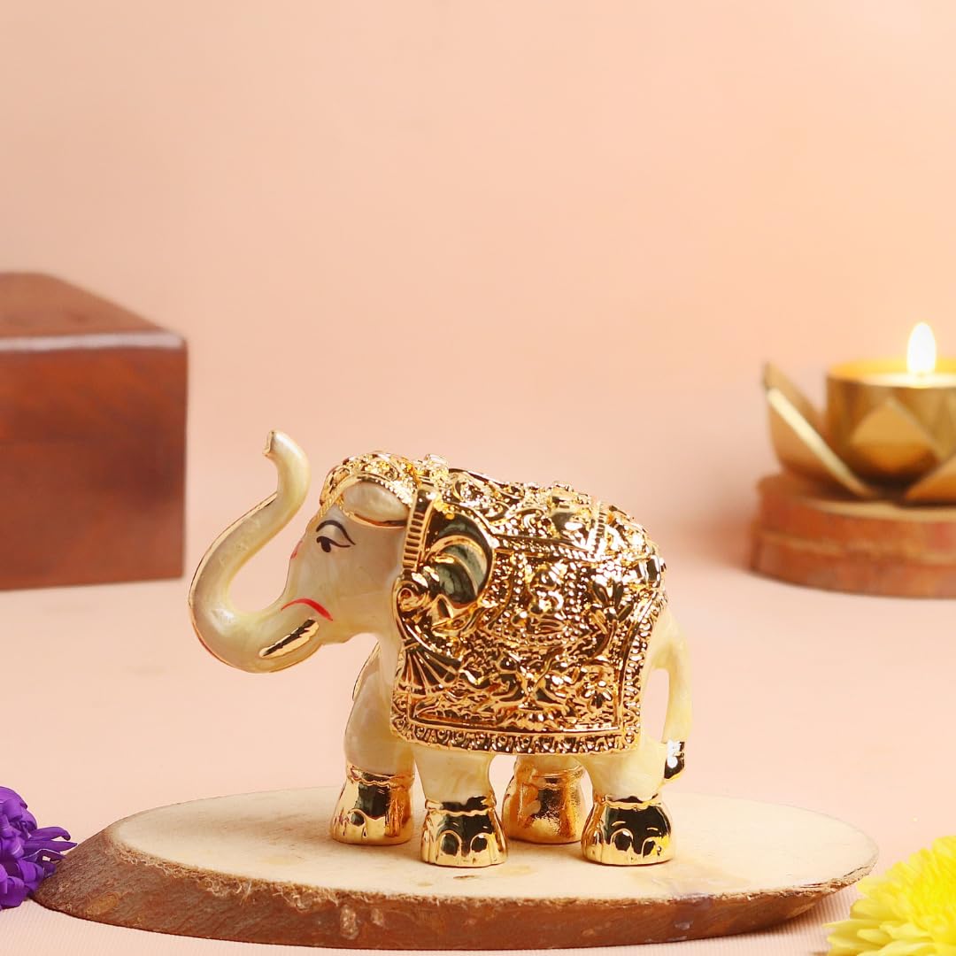 Elephant Gold Plated Idol - 3.5 Inch | Home Decor | Vastu | Statue |