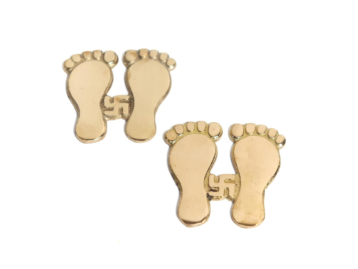 Brass Laxmi Charan Paduka (लक्ष्मी पैर) | 3 Inch | Door Entrance | Laxmi Feet | Decorating Home & Puja Room | Set of 2 |