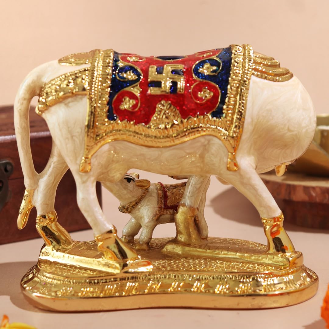 Kamdhenu Cow with Calf Vastu Marble - 5.5 Inch