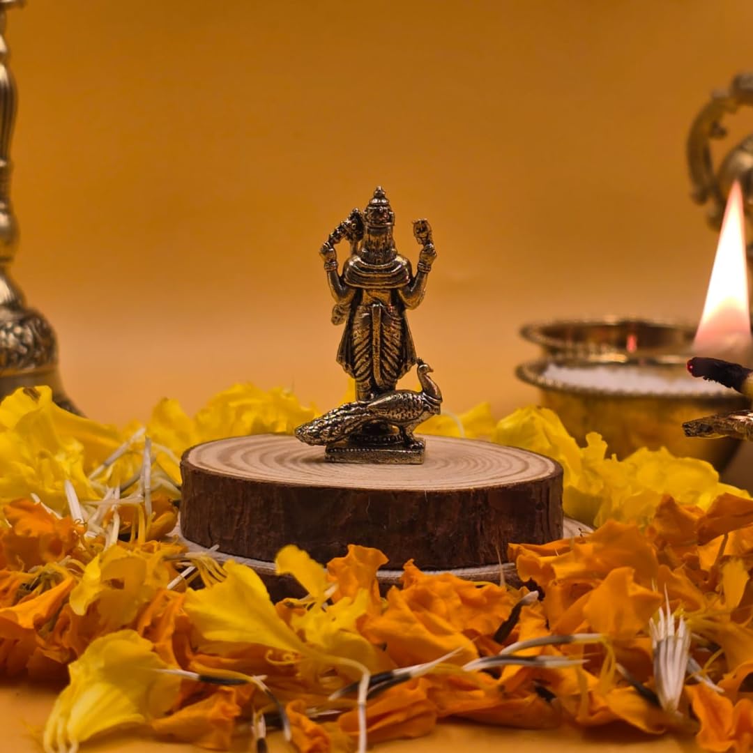 Brass Lord Murugan Idol with Peacock Small | 1.5 Inch | | Mini Statue | Kumaraswamy | Small Kartikeya Murti |