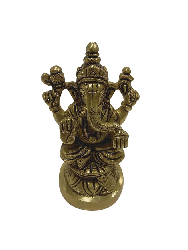 Lord Ganesh Ji Idol with Round Chowki (Brass ) 3 INCH