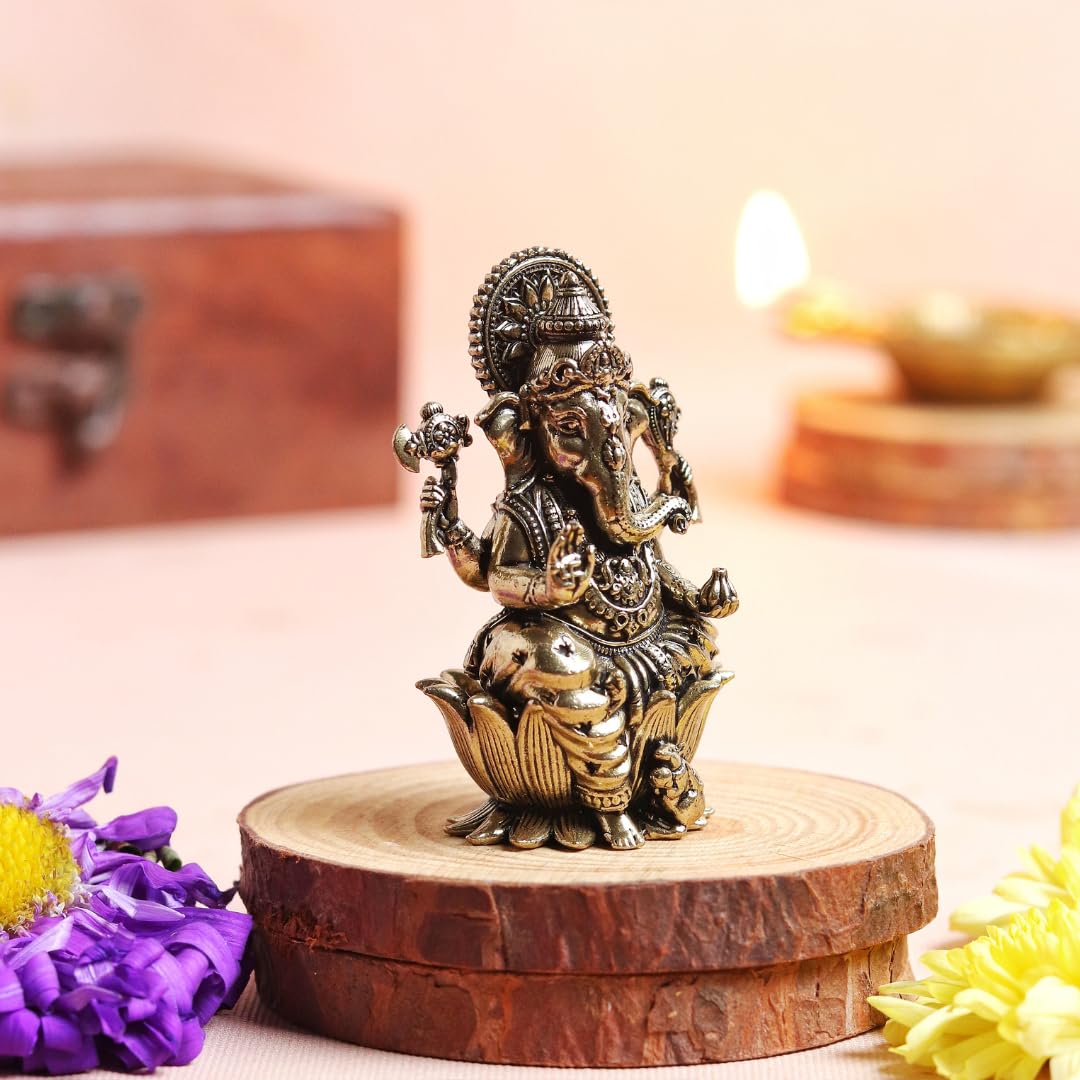 Pure Brass Ganesh Ji Ki Murti | 2.5 Inch | Ganpati Idol for Home Decor | Puja | Lord Ganesh Statue |