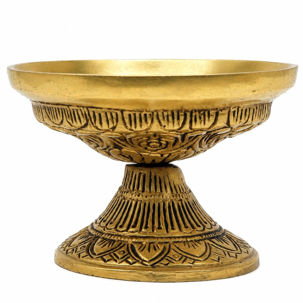 Brass Decorative Diya Bowl | 4 Inch | Diya for Puja | Diwali Decor | Housewarming Gift | Stand | Pital |