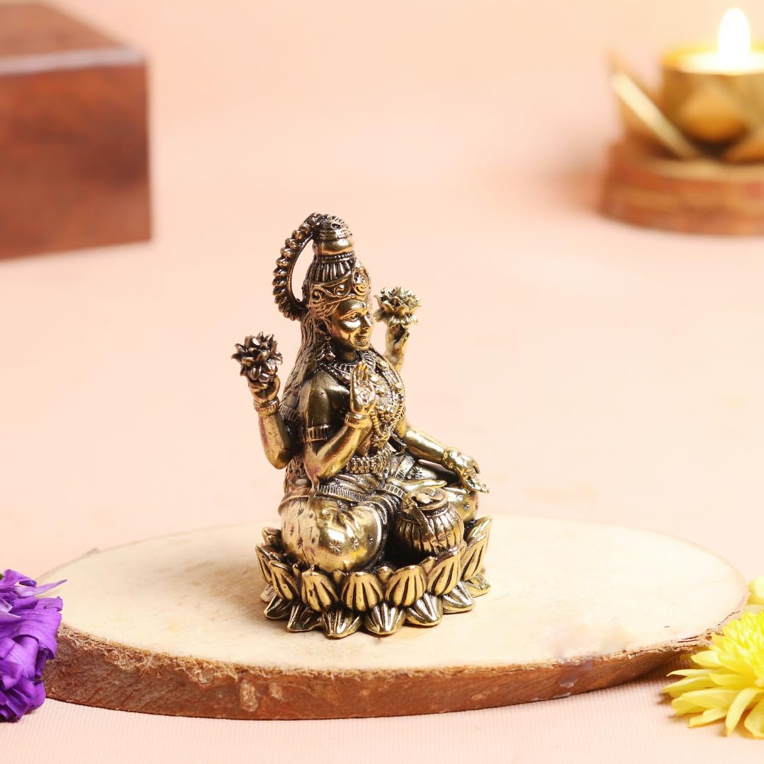 Brass Lakshmi Devi Idol | 3 Inch | Mata Murti | Pooja Room |