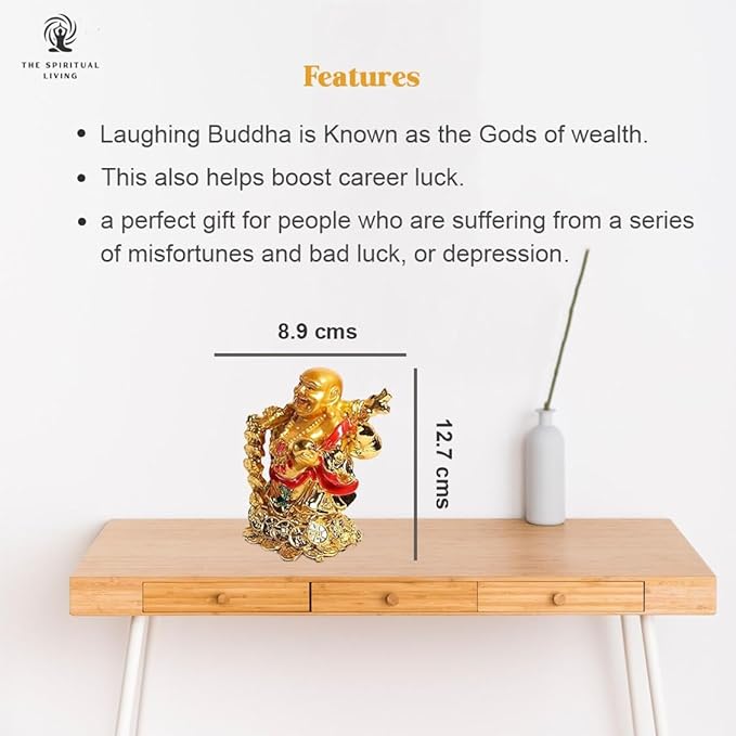 Laughing Buddha with Coin Chain and Wealth Pot in Hand - 5 Inch