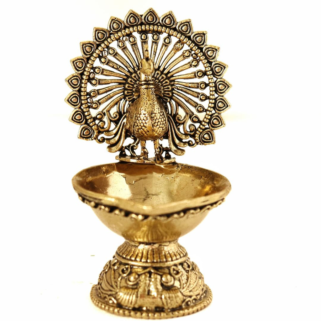Brass Small Peacock Diya | 3 Inch |Small Diya for Gifting - Pooja - Mandir | Mor Deepak | Pital |