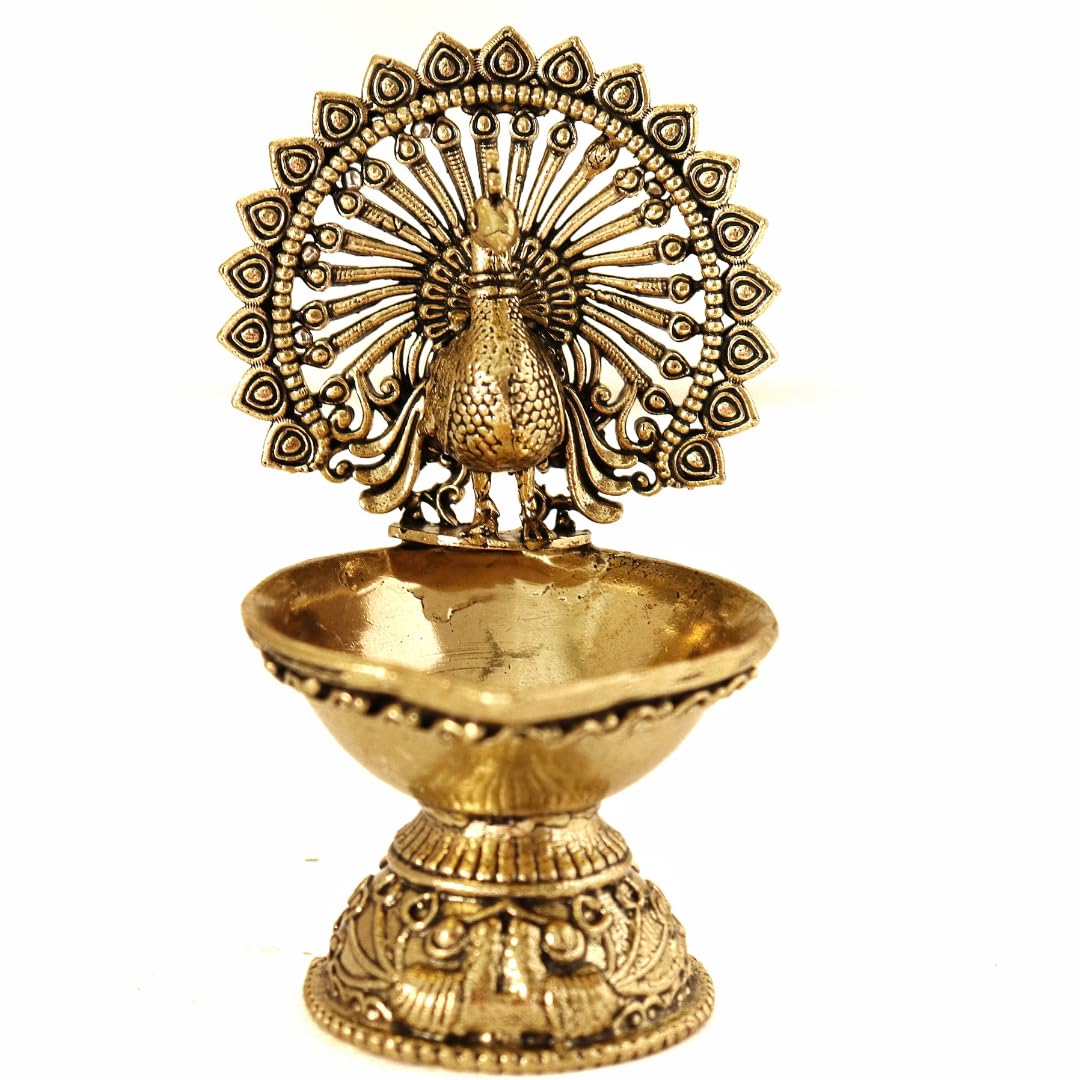 Brass Small Peacock Diya | 3 Inch |Small Diya for Gifting - Pooja - Mandir | Mor Deepak | Pital |