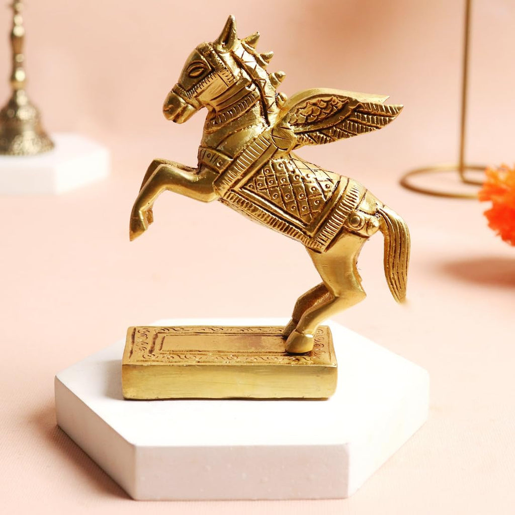 Brass Flying Horse Statue Vastu | 4.5 Inch | Feng Shui Horse for Good Luck