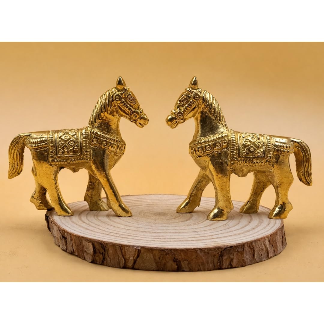 Brass Horse Pair Statue for Home Decor | 2.5 Inch |