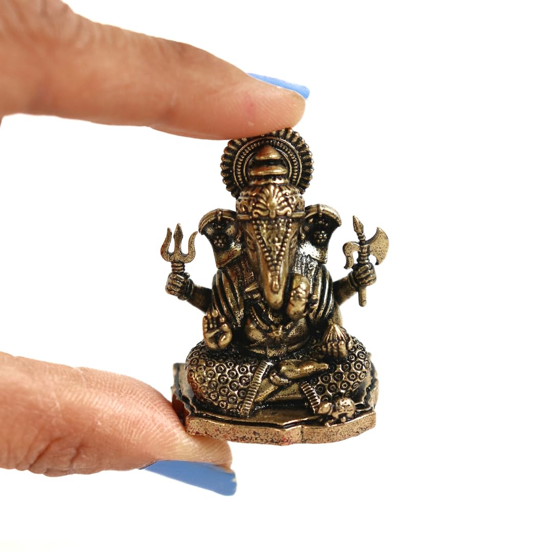 Brass Dagdusheth Ganpati Idol | 1.5 Inch | Small Ganesha Statue | Mini Style Bapaa | Ganpati Bappa Statue |