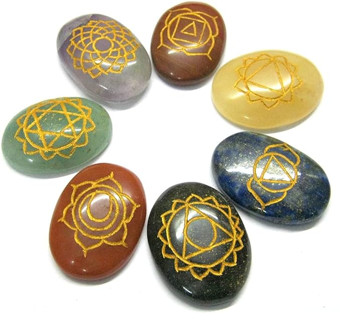 Seven Chakra Healing Stones In Wooden Box ( Set of 7 )