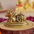 Pital Small Nandi | 2 Inch | Brass Idol | Trishul & Om |Hindu Gods | Murti | Shivling with Nandi| Cow Statue |