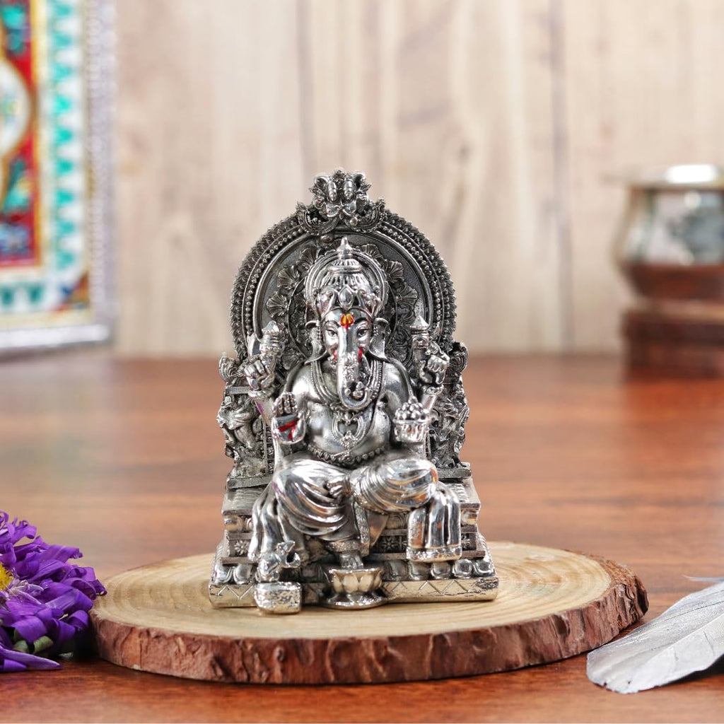 999 Silver Plated Laxmi Ganesh Saraswati Murti | 4 Inch | House Warming Gifts | Vastu | Idol |