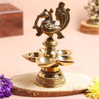 Brass Peacock Diya | 5 Inch | Panch Diya for Aarti | Panchaarti |  Mor Diva | Diya for Pooja | Diwali |