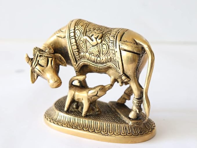 Handmade Ethnic Indian Cow & Calf Showpiece ( Brass)