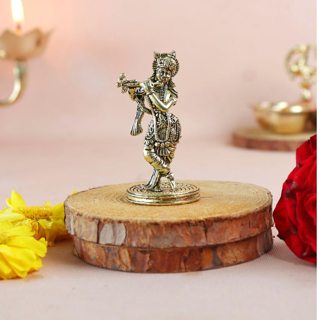 Lord Krishna Statue Playing Flute | 2.5 Inch | Idol Small | Murti | Kanha for Home Temple Puja | Murli Manohar | જય શ્રી કૃષ્ણ |