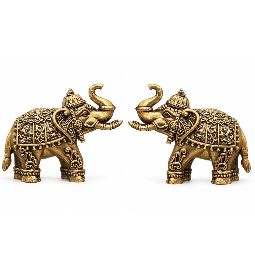 Brass Appu Elephant Statue for Good Luck | 2.5 Inch | Pack of 2 |Diwali Gift | Dhanteras Special | Temple Decor | Housewarming |
