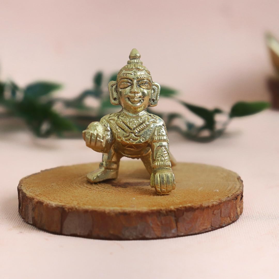 Brass Laddu Gopal Idol | 2 Inch | Bal Krishna Murti | Statue | Janmashtami Gift | Temple & Vastu Décor |