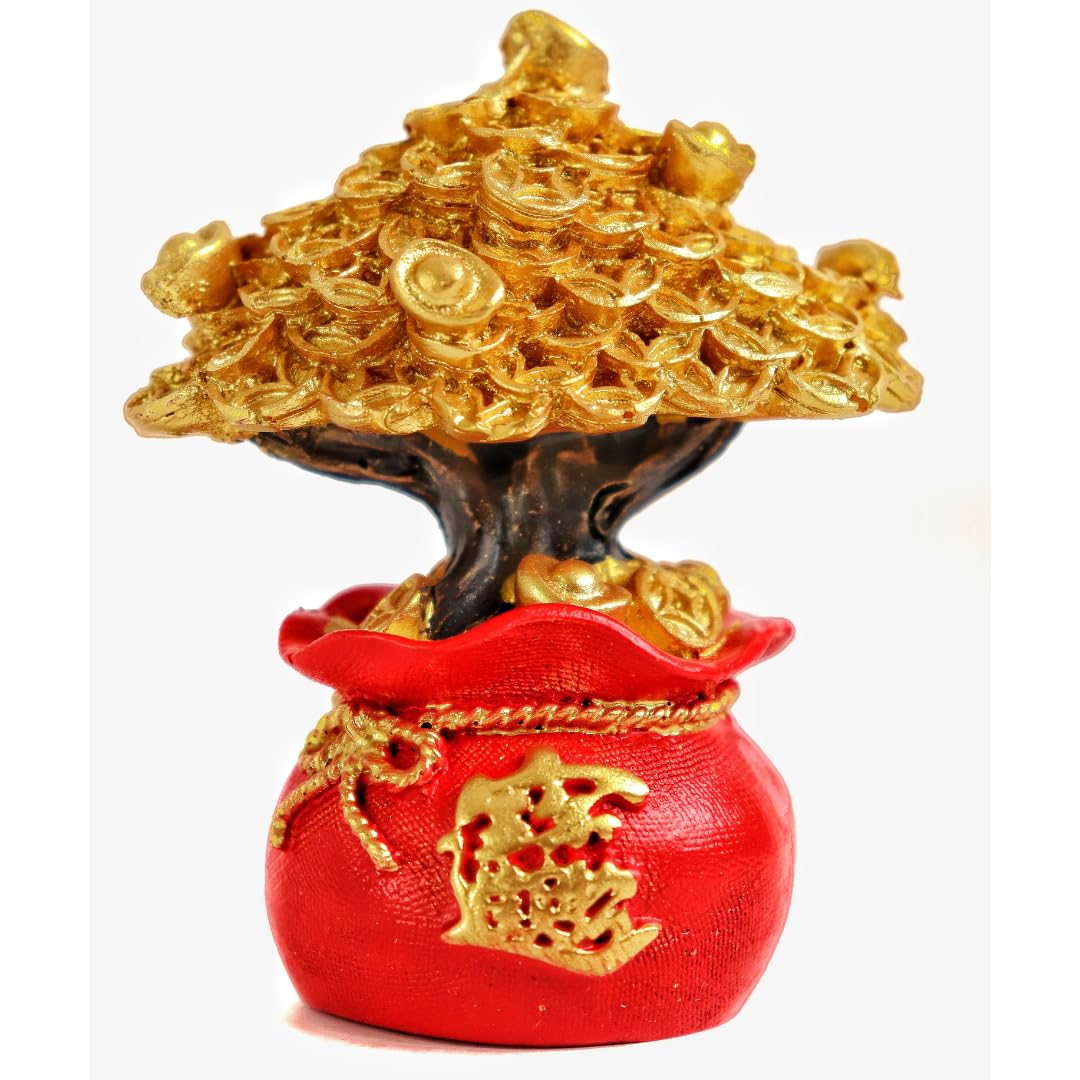 Golden Money Tree | 3 Inch |Yuan Bao Overflowing Wealth Vase |Money Attraction | Prosperity|