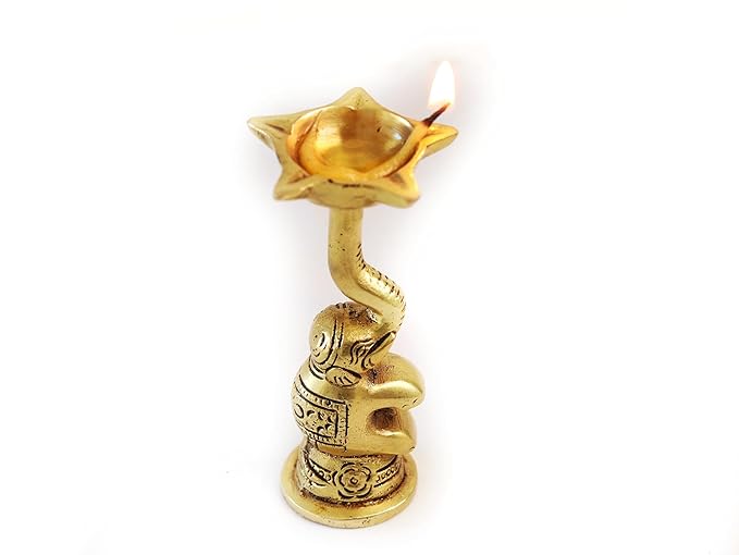 Elephant Trunk Style Diya on Stand (Brass ) 4 Inch