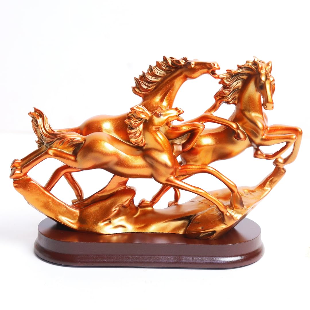 The Spiritual Living 3 Running Horse Figure | 7 Inch | Copper | Statue for Home Decor | Showpiece | Feng Shui Items for Good Luck |