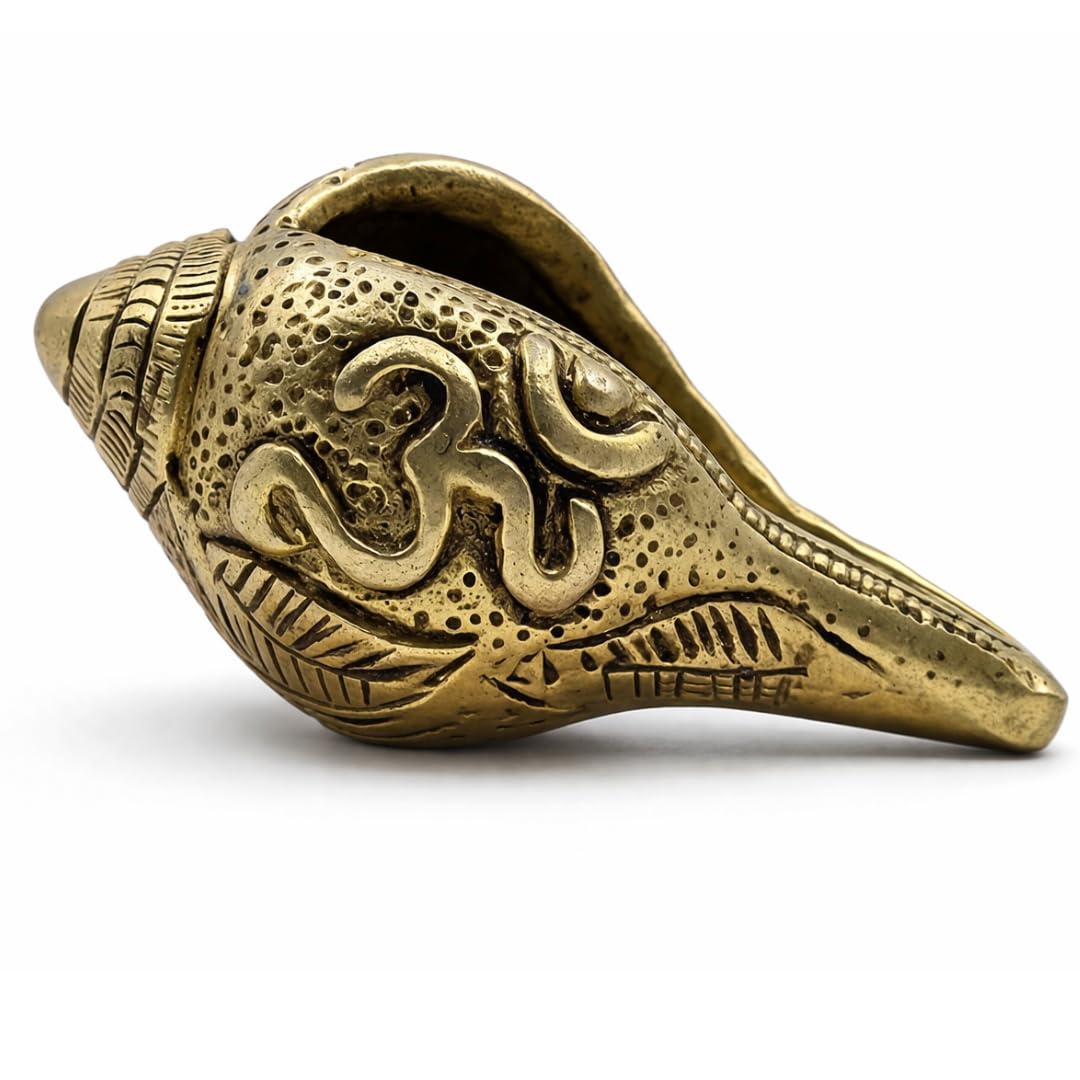 Brass Shankh | 2.5 Inch | Om Swastik Design | Decorative Conch Shell | Murti |  Vastu | Puja Samagri | शंख |