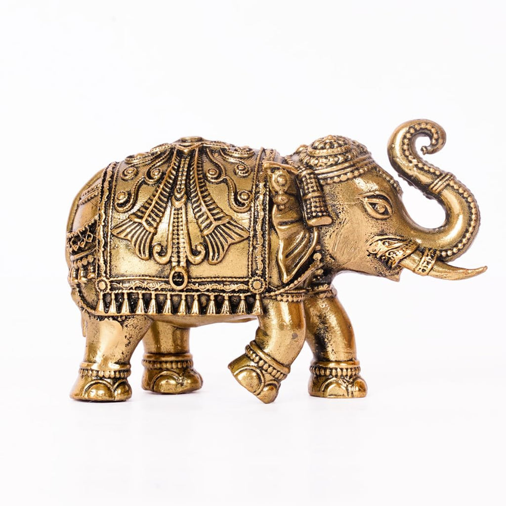 Brass Elephant Idol Small | 2.25 Inch | Showpiece | House Warming Gifts | Vastu & Feng Shui |