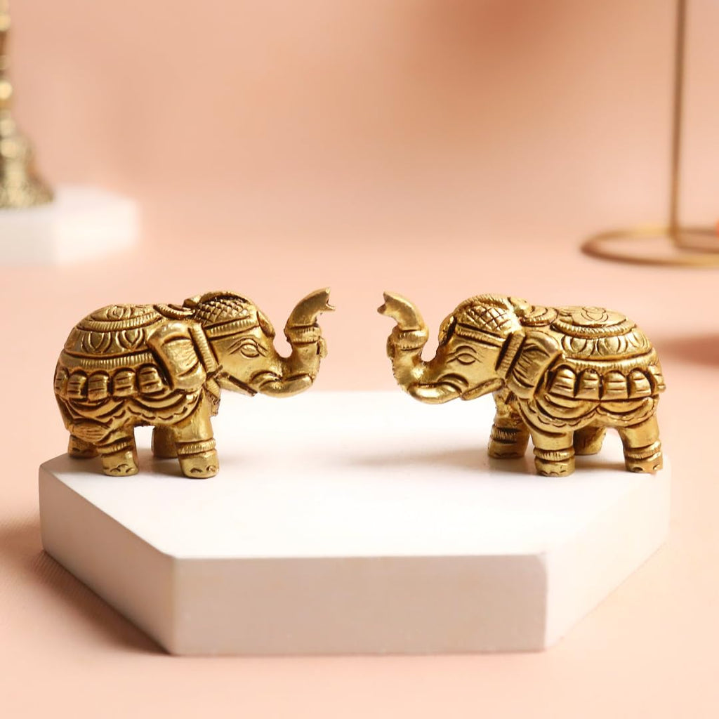 Brass Small Elephant Pair | 2 Inch | Show Pieces  | Pital Ke Hathi Jodi