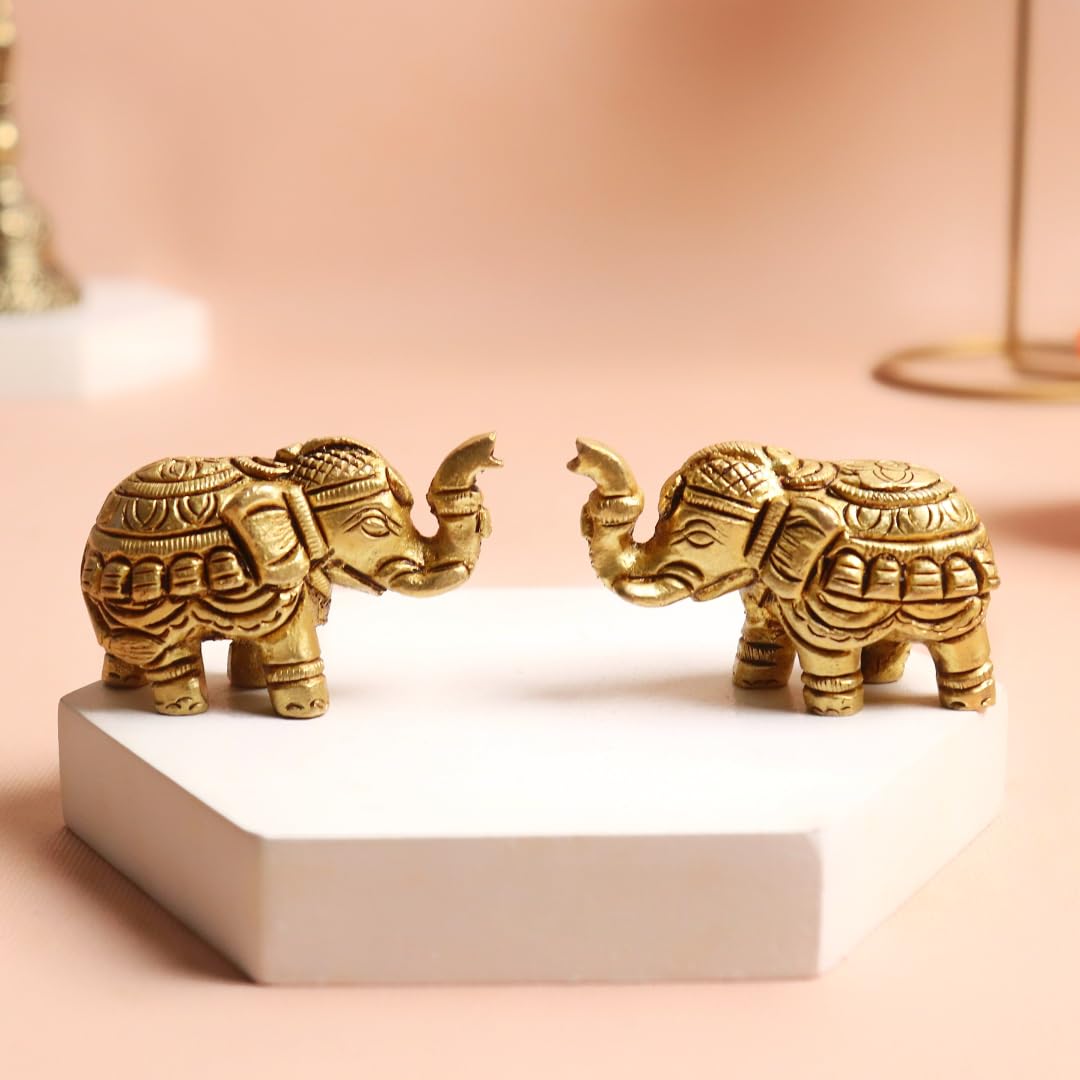 Brass Small Elephant Pair | 2 Inch | Show Pieces  | Pital Ke Hathi Jodi